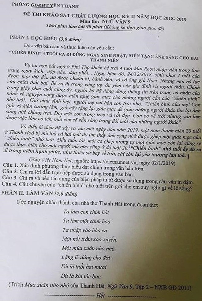 Sở GD&ĐT Nghệ An nói về đề thi Văn lớp 10 giống đề khảo sát học kỳ ảnh 2