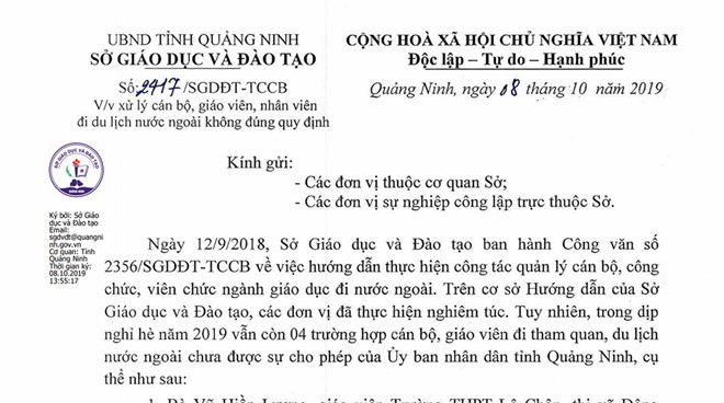 Quảng Ninh: Yêu cầu kỷ luật 4 cô giáo đi du lịch nước ngoài không xin phép ảnh 1