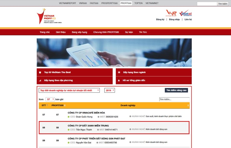 Đất Xanh Miền Trung thăng tiến hơn 50 bậc trên bảng xếp hạng Profit500 ảnh 1