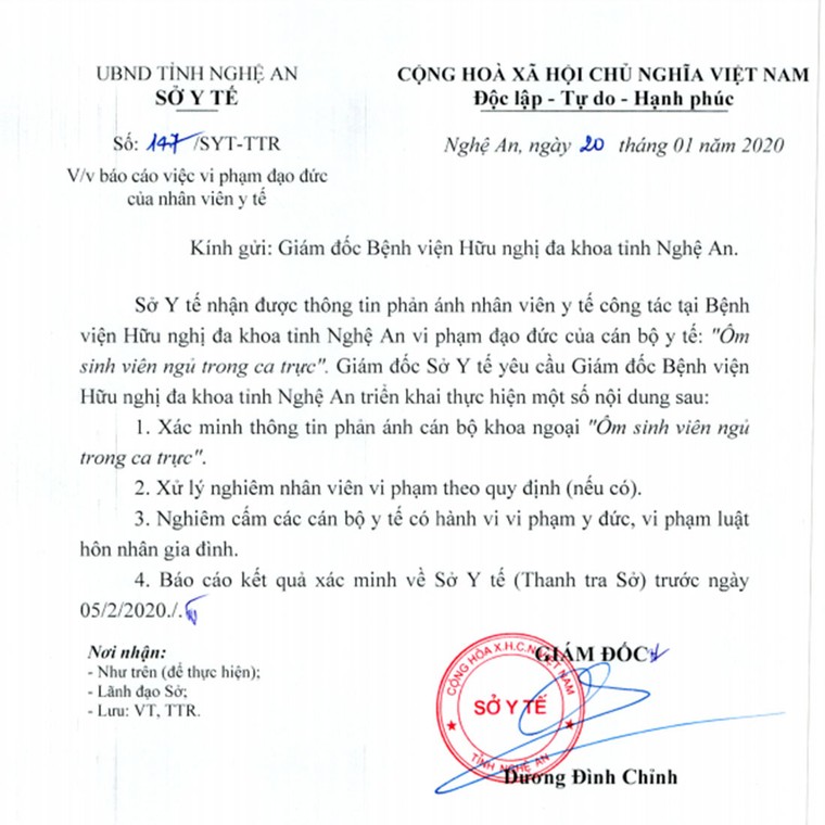 Xác minh rõ vụ bác sĩ bị tố ôm nữ sinh thực tập ngủ trong ca trực ảnh 1