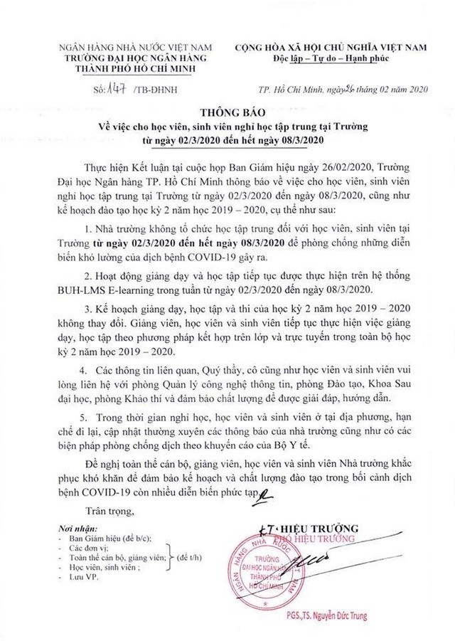 Ba trường ĐH ở TPHCM cho sinh viên nghỉ thêm 1 tuần tránh dịch Covid-19 ảnh 2