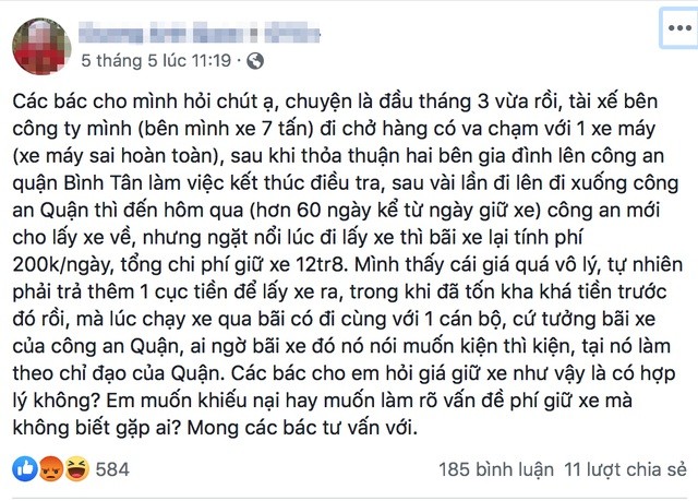 Bị tạm giữ xe ‘oan’, chủ xe bức xúc khi mất gần 13 triệu tiền phí gửi xe ảnh 1