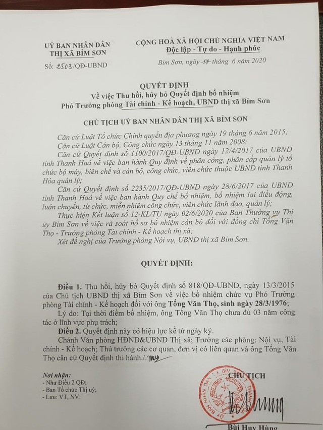 Chính thức hủy bỏ 2 quyết định bổ nhiệm 'thần tốc' một Trưởng phòng ở Thanh Hóa ảnh 2