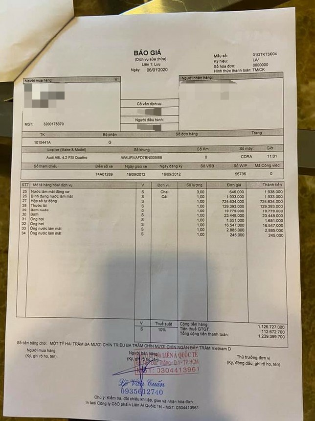 Chủ xe hốt hoảng khi xem báo giá sửa chữa Audi A8L ảnh 1