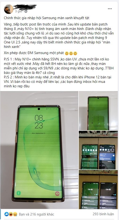 Galaxy Note 10 vừa hết bảo hành đã bị lỗi ám xanh màn hình ảnh 1