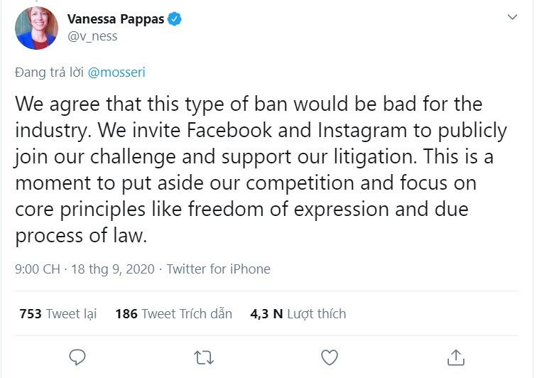 CEO Tiktok kêu gọi sự giúp đỡ của Facebook và Instagram ảnh 1