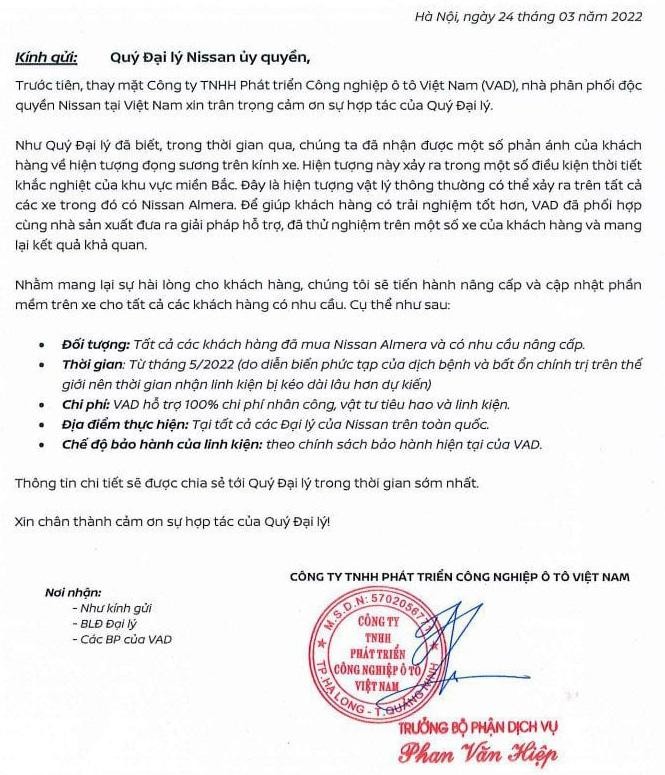 Nissan Almera sẽ được khắc phục tình trạng hấp hơi kính lái từ tháng 5 ảnh 2