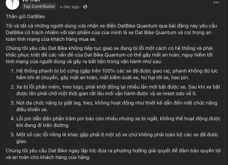 Dat Bike đổi xe mới ngay lập tức khi người dùng phản ánh xe máy điện Quantum nhiều lỗi ảnh 1