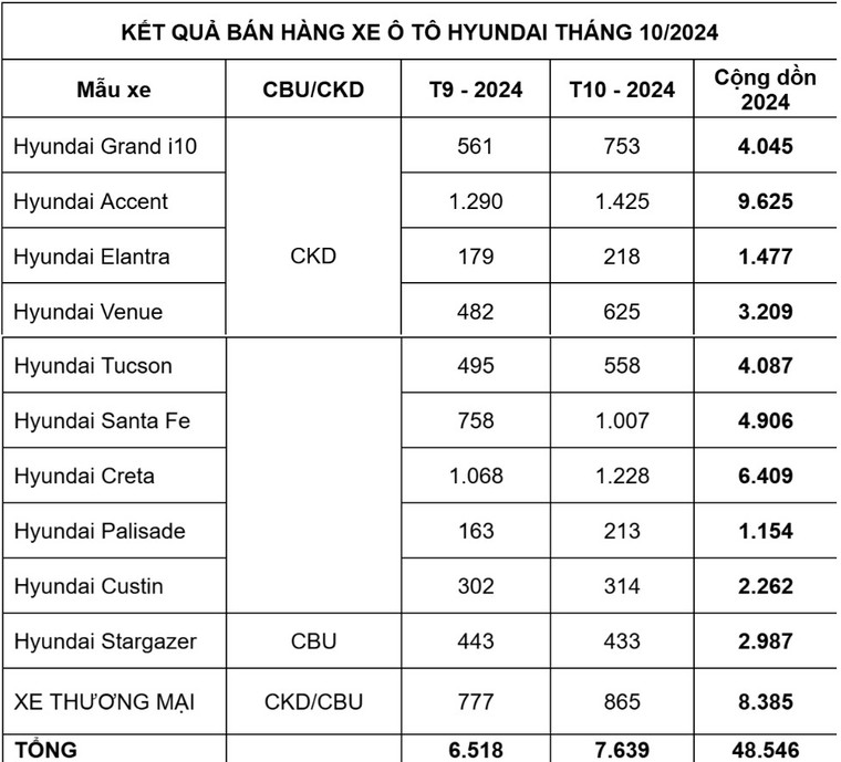 TC Group thông báo kết quả bán hàng Hyundai tháng 10/2024 ảnh 3