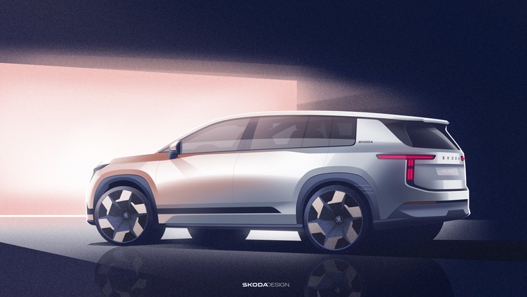 Škoda giới thiệu phác thảo ngoại thất của mẫu SUV điện 7 chỗ hoàn toàn mới Peaq ảnh 1