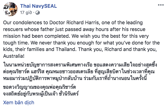 Hải quân Thái Lan gửi lời chia buồn tới gia đình bác sĩ Úc ảnh 1