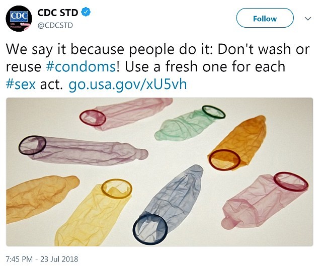 The CDC tweeted a warning this week that condoms are ineffective after one use, urging Americans to splash out for a new 50 cent (or free, at health centers) condom each time