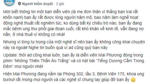 Diễn viên Mai Phương bị ung thư phổi