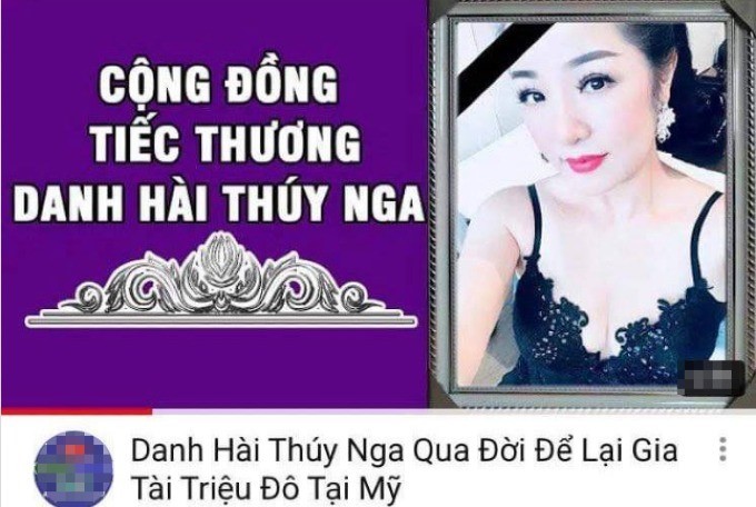 Tin đồn thất thiện Thúy Nga qua đời để lại tài sản triệu đôla. 