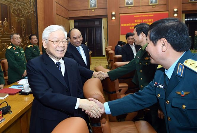 Tổng Bí thư, Chủ tịch nước Nguyễn Phú Trọng, Thủ tướng Nguyễn Xuân Phúc và các đại biểu dự hội nghị. ẢNH: CTV 