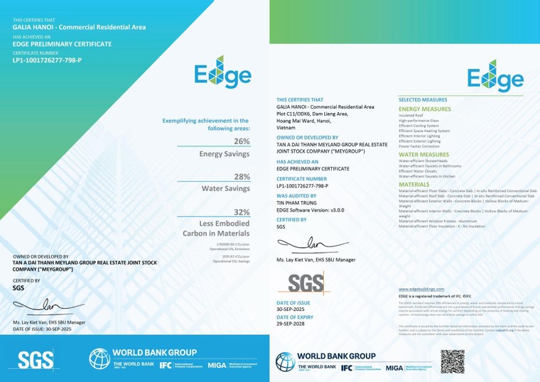 MEYGROUP khẳng định chất lượng "Bất động sản tinh khiết" trung tâm Hà Nội với chứng nhận EDGE cho Galia Hanoi ảnh 3