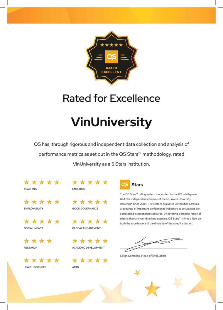 VinUni trở thành đại học trẻ nhất thế giới đạt chứng nhận QS 5 Sao ảnh 1