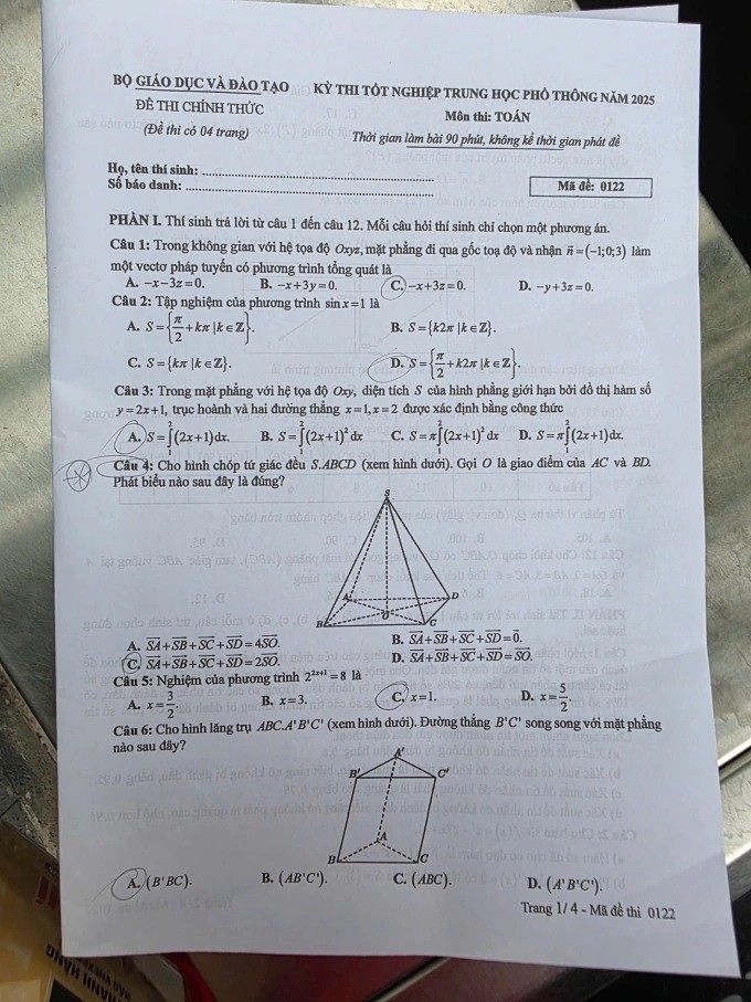 Đề thi môn Toán Kỳ thi Tốt nghiệp THPT năm 2025 ảnh 5