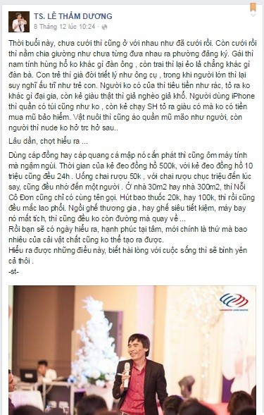 Quan điểm về hạnh phúc của TS Lê Thẩm Dương khiến dân mạng thích thú ảnh 1