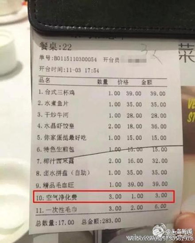 Thực khách Trung Quốc bức xúc vì thở cũng bị tính phí ảnh 1