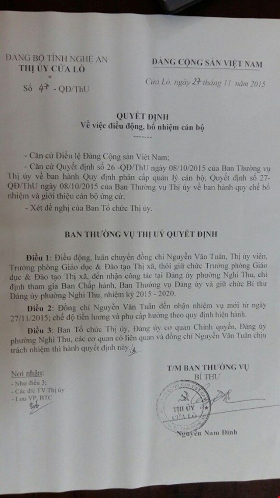 Nghệ An: Trưởng phòng giáo dục 'từ chối' làm bí thư phường ảnh 1