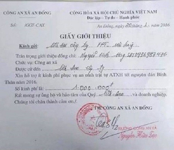 Trần tình của trưởng công an xã về việc 'xin' tiền doanh nghiệp ảnh 1