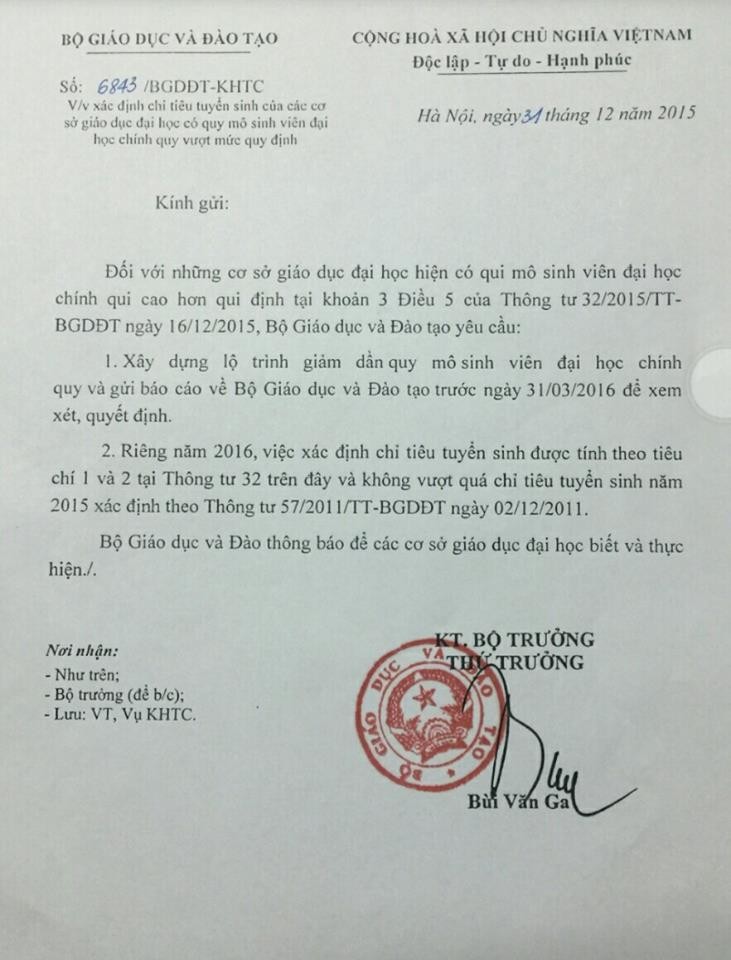 Tuyển sinh ĐH 2016: Bộ 'tuýt còi' các trường vượt 15000 sinh viên Tuyển sinh ĐH 2016: Bộ 'tuýt còi' các trường vượt 15000 sinh viên