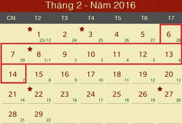 Lịch nghỉ Tết Nguyên đán Bính Thân 2016 gồm 9 ngày ảnh 1