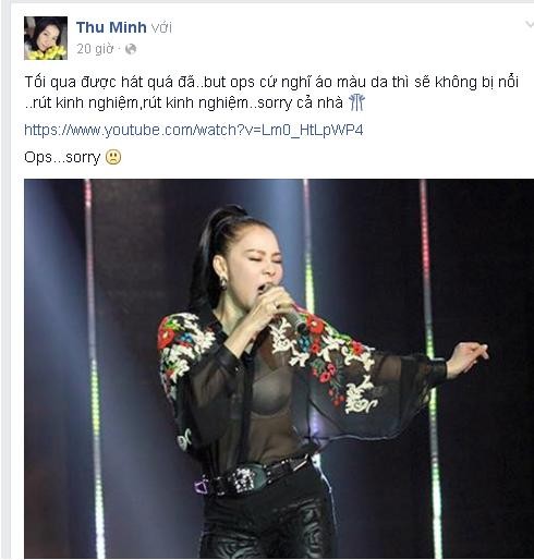 Thu Minh xin lỗi vì diện áo xuyên thấu lộ nội y ở Bài hát tôi yêu ảnh 2