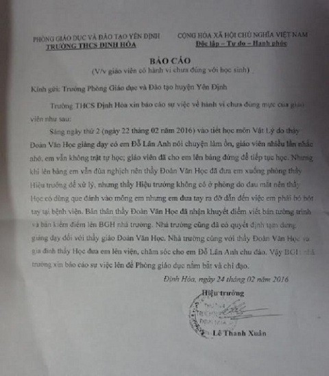 Tin tức mới nhất vụ giáo viên dùng gậy đánh học sinh nhập viện ảnh 2