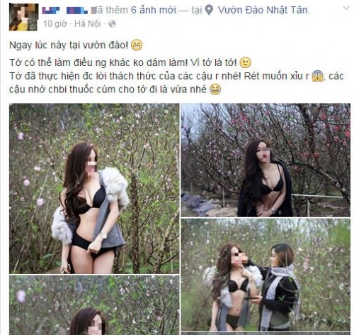 Phản cảm thiếu nữ mặc bikini 'thả dáng' giữa vườn đào ảnh 1