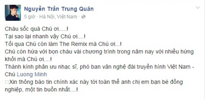 Nghệ sĩ Việt tiếc thương nhạc sĩ Lương Minh ảnh 1