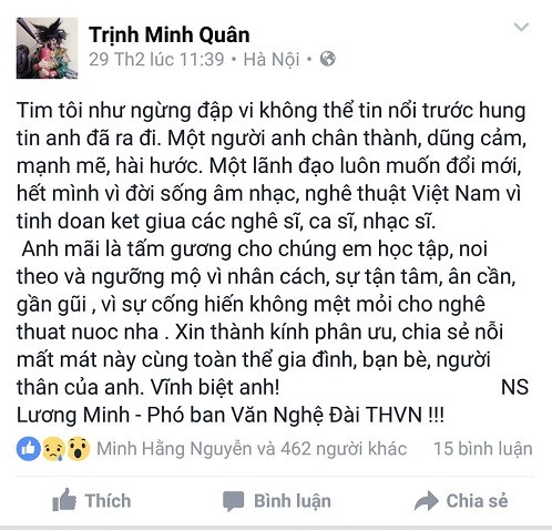 Nghệ sĩ Việt tiếc thương nhạc sĩ Lương Minh ảnh 6