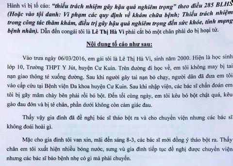Vụ nữ sinh bị cưa chân: Gia đình gửi đơn tố cáo 5 cán bộ y tế ảnh 2