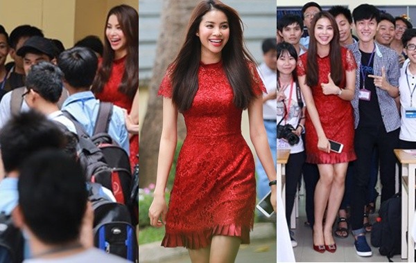 Phạm Hương đẹp rạng ngời giữa 'vòng vây' của sinh viên ở TP.HCM ảnh 1