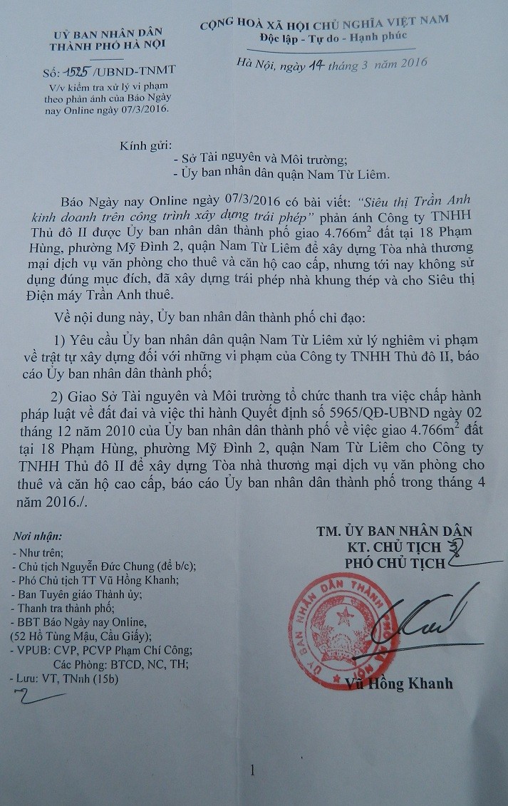 UBND TP Hà Nội: Xử lý nhà trái phép cho siêu thị Trần Anh thuê ảnh 1