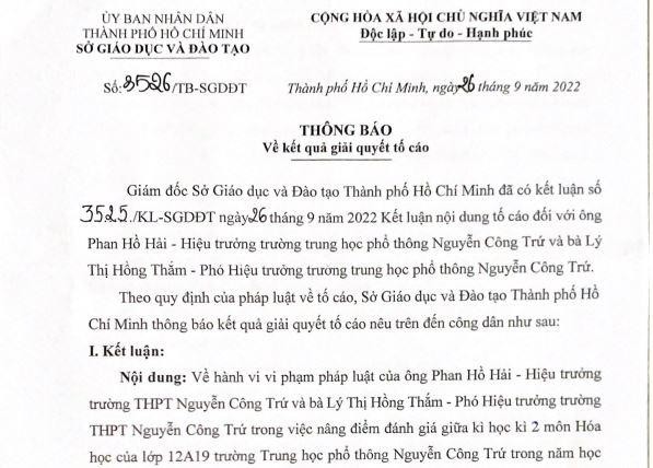 KẾT LUẬN: Hiệu trưởng trường THPT Nguyễn Công Trứ chỉ đạo "nâng điểm" cho học sinh ảnh 1