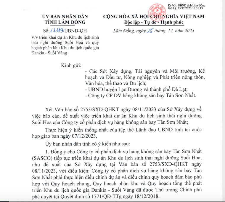 Lâm Đồng yêu cầu Sasco điều chỉnh quy hoạch khu du lịch 15 năm chưa xong ảnh 1