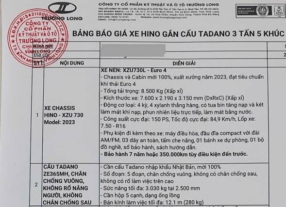 Cùng loại xe tải gắn cẩu, Công ty Cổ phần Kỹ thuật và Ô tô Trường Long trúng thầu giá cao, bán ra thị trường giá thấp? ảnh 1