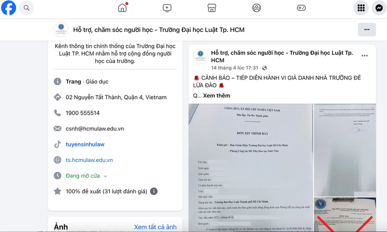 Mạo danh Trường ĐH Luật TPHCM doạ đình chỉ sinh viên để đòi nợ ảnh 1