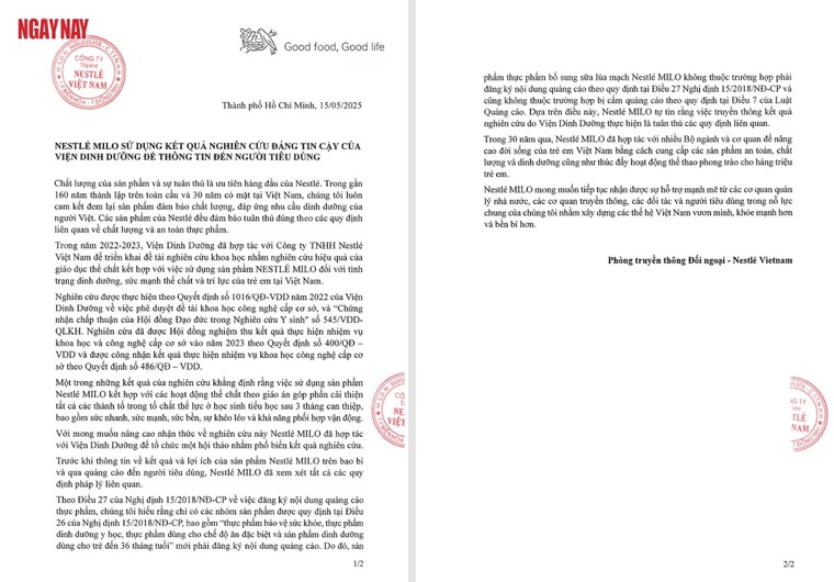 Sữa lúa mạch Nestlé Milo: Nestlé Việt Nam ‘lập lờ’ trong việc gắn mác Viện Dinh dưỡng để quảng bá? ảnh 2