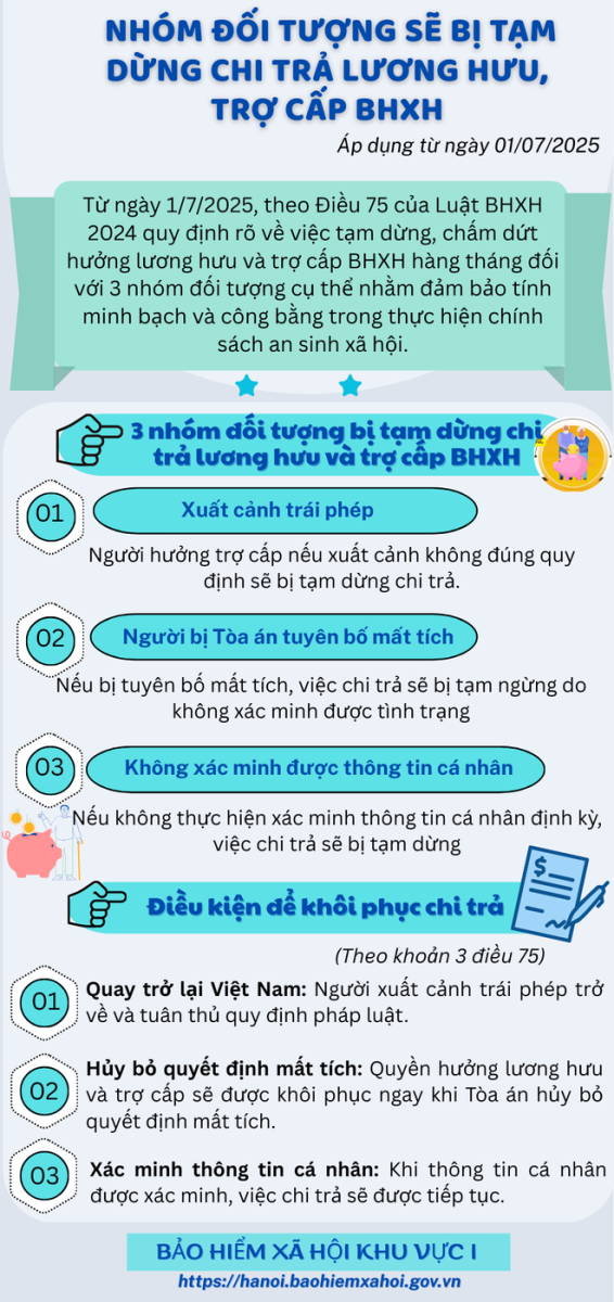 Những trường hợp sẽ bị tạm dừng chi trả lương hưu, trợ cấp bảo hiểm xã hội từ 1/7/2025 ảnh 1