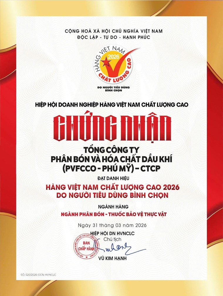 PVFCCo - Phú Mỹ: Niềm tin trọn vẹn với danh hiệu Hàng Việt Nam Chất lượng cao 2026 ảnh 1