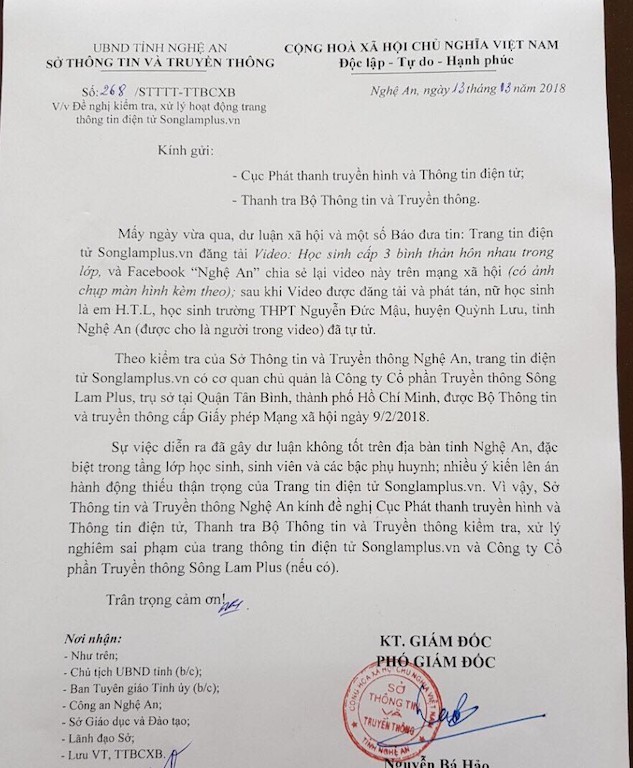 Nữ sinh tự tử do bị phát tán clip nhạy cảm: Sở TT&TT Nghệ An vào cuộc ảnh 1