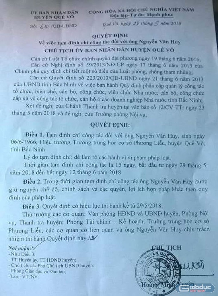 Đình chỉ công tác hiệu trưởng trường Phương Liễu vì nghi tham ô, tham nhũng ảnh 1