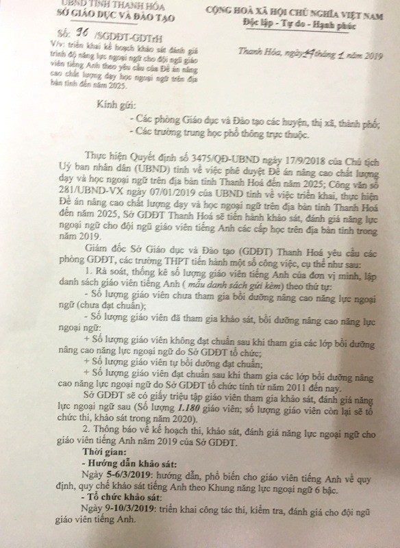 Thanh Hóa: Sẽ triệu tập hơn 1.000 giáo viên tiếng Anh để kiểm tra năng lực ảnh 1