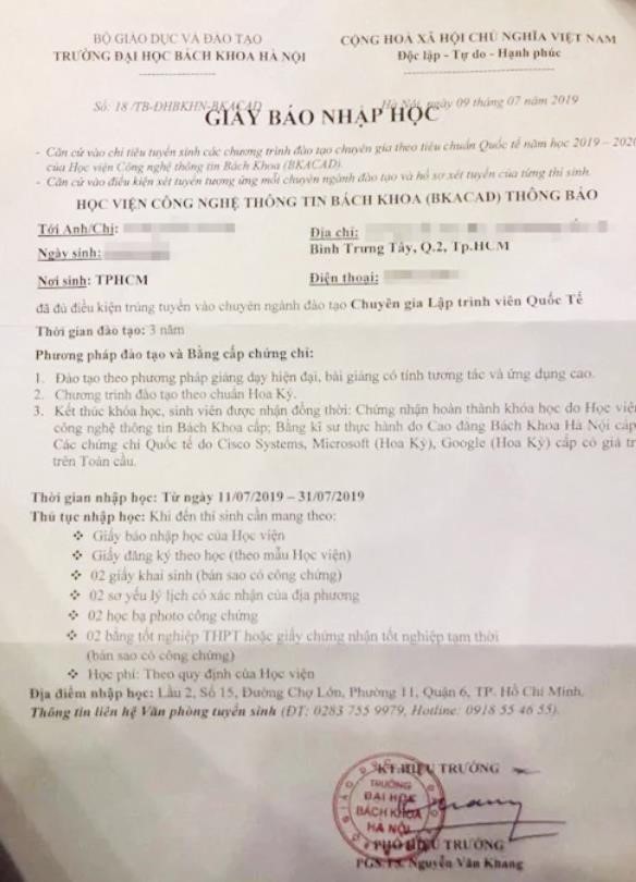 ĐH Bách khoa Hà Nội xin lỗi vì giấy báo trúng tuyển gây hiểu nhầm ảnh 1