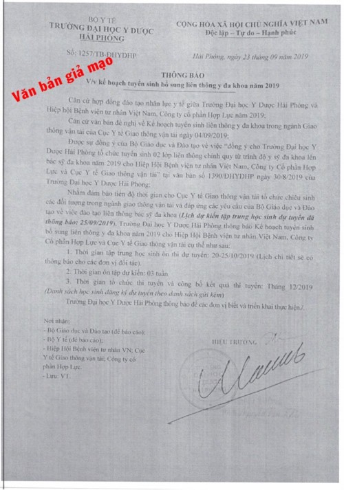 Cảnh báo giả mạo thông tin tuyển sinh bổ sung liên thông y khoa ảnh 1