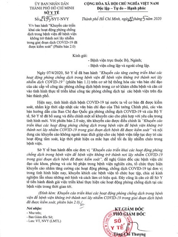 TP.HCM: 12 khuyến cáo giúp bệnh viện phòng COVID-19 trong giai đoạn dịch đã được kiểm soát ảnh 1