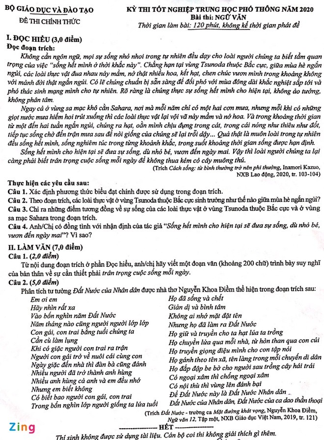 Đề thi Ngữ văn ý nghĩa nhưng cũ, độ phân hóa thấp ảnh 1